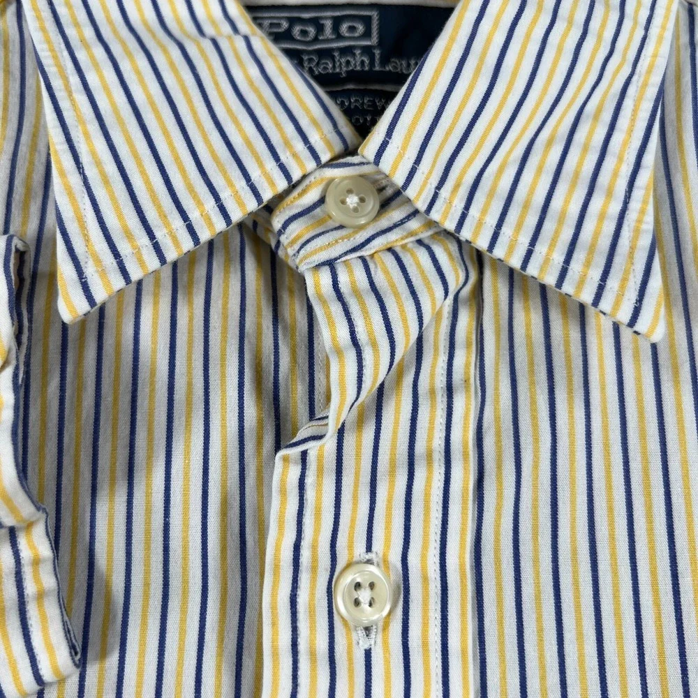 Polo Ralph Lauren Shirt Mens 15.5 34/35 Yellow Striped Long Sleeve Button Andrew